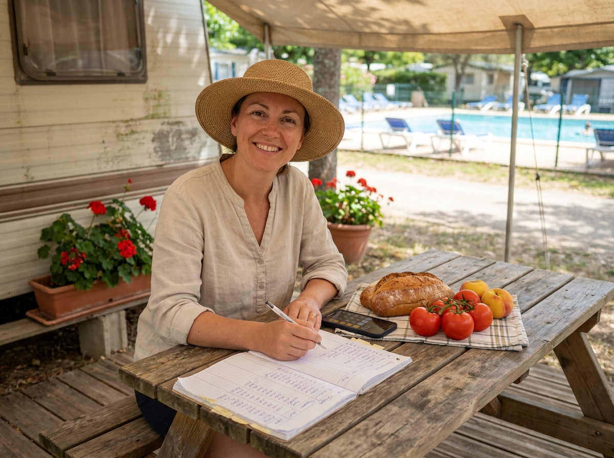 Femme organisant le budget vacances en famille sur un camping économique à Argelès-sur-Mer