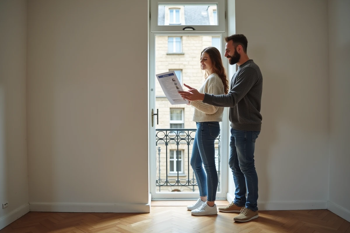 Jeune couple visitant un appartement vide à Rennes avant de signer un bail de location