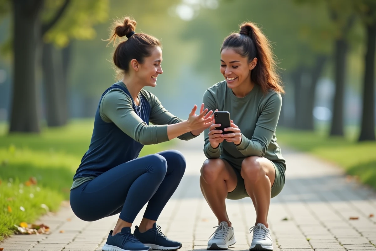 Deux femmes s'entraînant ensemble en plein air selon un programme sportif structuré