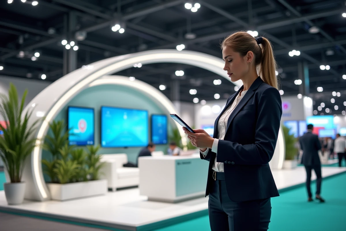 Jeune femme vérifiant une tablette près d